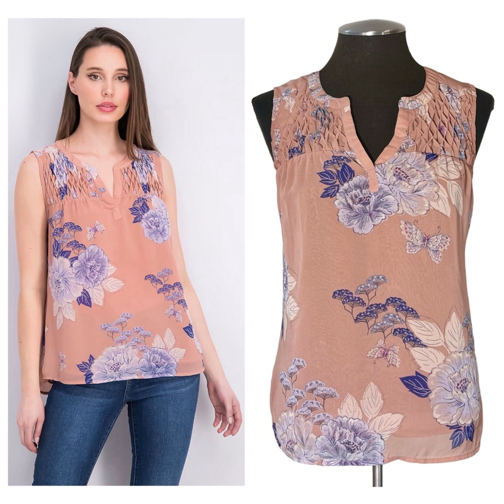 Daniel Rainn – Carin Floral Smocked Sleeveless Top – Petite Small